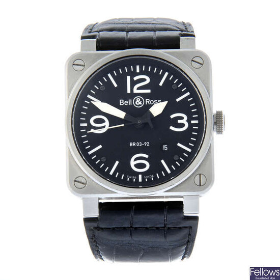 BELL & ROSS - a stainless steel BR03-92 wrist watch, 42x42mm.