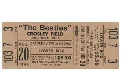 Beatles 1966 Crosley Field Unused Concert Ticket