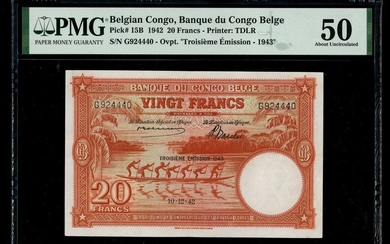 Belgian Congo, 20 francs, 10th December 1942, serial number G924440, (Pick 15B)