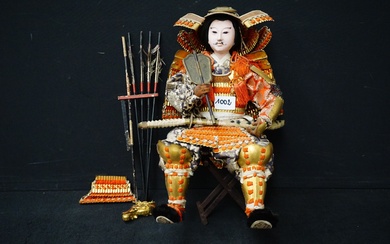Belle poupée japonaise ancienne - "SAMOURAI" - Tête en bois - Belle tenue - H...