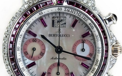 Bertolucci 18 White Gold Diamond Ruby Chrono Watch