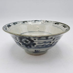 Blue Glazed Floral Chinese Ceramic Bowl. Decorati