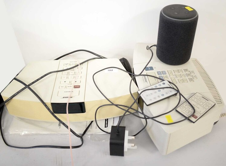 Bose Wave Radio Flash CD Player, a Bose Wave Radio and an Alexa.