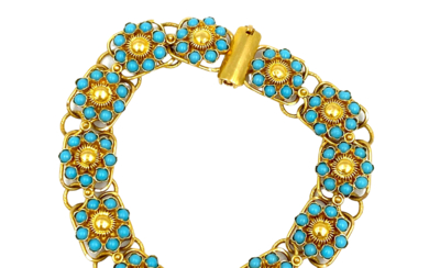 Bracelet ethnique en or jaune et turquoises