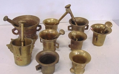 Brass Apothecary Mortar and Pestle sets- 9 Mortars, 7
