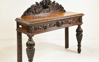 British Carved Oak Hunt Console / Hall Table