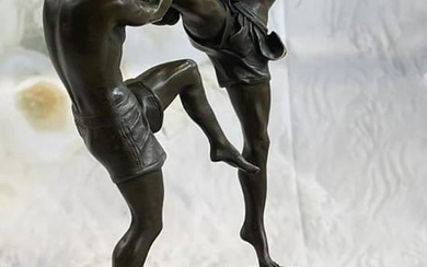 Bronze Sculpture of Milo Kick Boxers with Signature on Marble Base