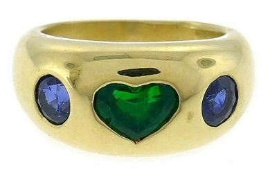 Bulgari Heart Emerald Sapphire Yellow Gold RING 1980s