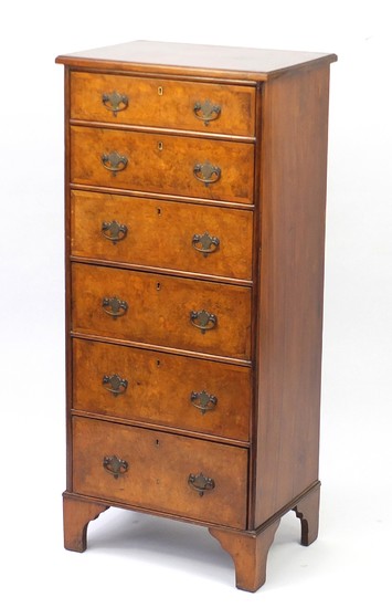 Burr walnut cross banded six drawer chest with oak lined dra...