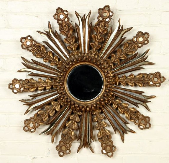 CARVED GILT WOOD AND GLASS STARBURST MIRROR