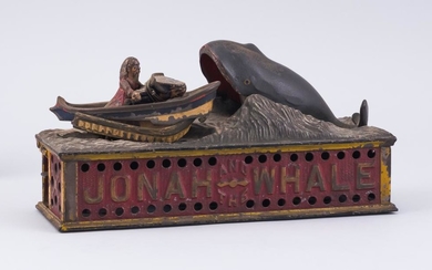 CAST IRON "JONAH AND THE WHALE" MECHANICAL BANK In the form of Jonah in a rowboat trailing a whale. Original paint. As-is condition....