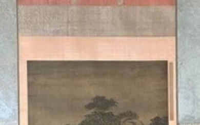 CHINE ou JAPON, XIXe. Kakemono à l'encre et couleur sur soie à décor de femme...