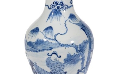 CHINESE EXPORT PORCELAIN KANGXI PERIOD BLUE AND WHITE VASE WITH STAND