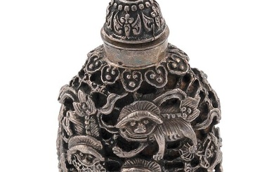 CHINESE SILVER METAL SNUFF BOTTLE 19th Century Height 2.5". Conforming stopper.