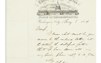 (CIVIL WAR.) COLFAX, SCHUYLER. Brief Autograph Letter Signed, to Colonel W[illiam?] Hoffman: "I...