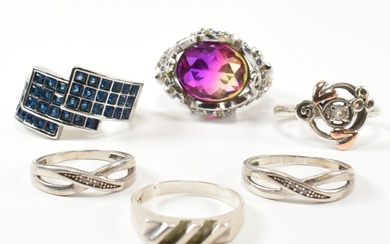 COLLECTION OF SILVER & GEM SET RINGS INCLUDING CLOGAU