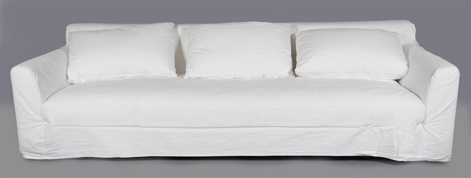 CONTEMPORARY WHITE COTTON UPHOLSTERED SOFA