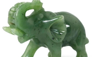 Canadian Nephrite Jade Trumpeting Elephant Carving