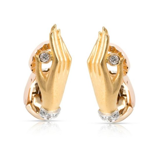 Carrera y Carrera Textured Hand Diamond Earrings in 18K