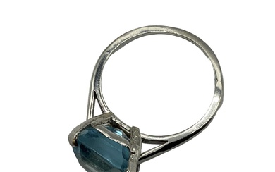Cartier. Aquamarine and platinum dress ring. Single asscher cut...