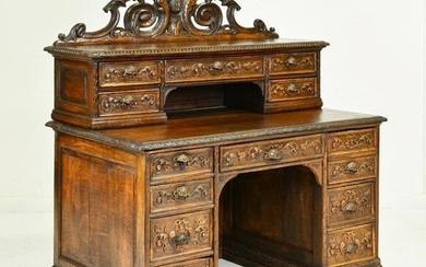 Carved Oak Hunt Style Desk