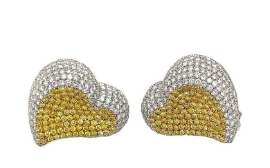 Cellini 6.16ct. Yellow and White Diamond Heart Earrings in 18kt Gold