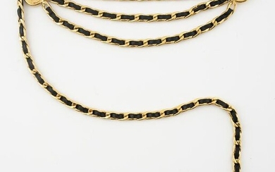 Chanel Gold-Tone Link and Black Leather Belt