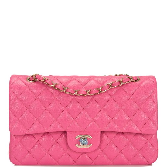Chanel Pink Medium Quilted Classic Double Flap of Caviar Leather with Light Gold Tone Hardware