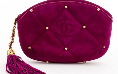 Chanel Quilted Purple Suede Clutch Bag
