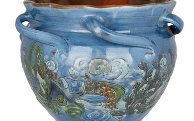 Charles Hubert Brannum (1855-1937) for Brannum Pottery, Large Royal Barum Ware jardiniere, 1897, Glazed earthenware, Underside inscribed 'C H Brannum/Barum/1897', and monogrammed 'CB', 33.5cm diameter, 26.5cm high