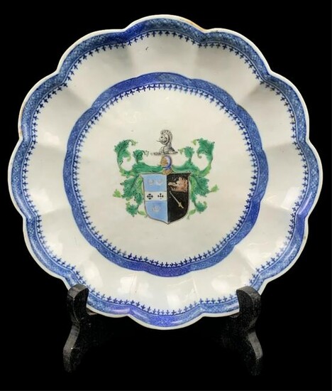 Chinese Armorial Scalloped Charger, Blue White