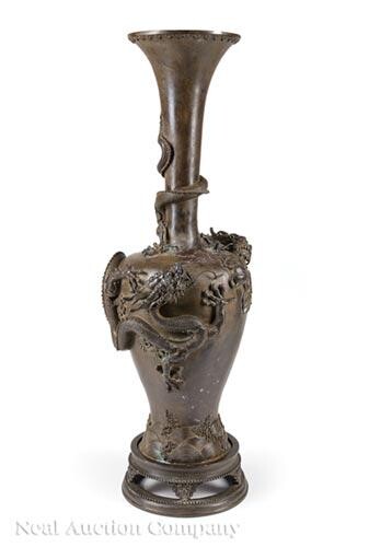 Chinese Bronze Bottle Vase on Stand