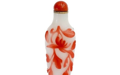 Chinese Carved Red and White Glass Snuff Bottle circa 1850