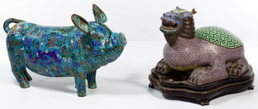 Chinese Cloisonne Pig and Dragon Turtle