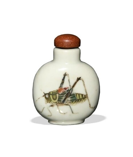 Chinese Famille Rose Cricket Snuff Bottle, Daoguang