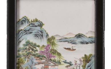 Chinese Famille Rose Porcelain Landscape Plaque.