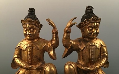 Chinese Gilt Bronze Figure Pair Statue, Yongle Mark