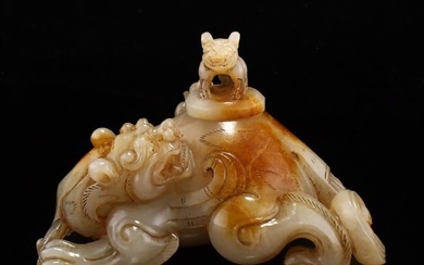 Chinese Hetian Jade Carved Beast Burner