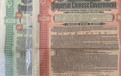 Chinese Imperial Government 5% Hukuang Railway Sinking Fund Gold Loan of 1911, a pair of 20 and...