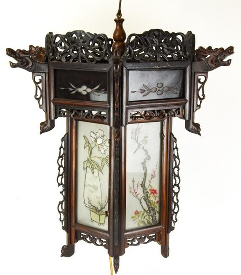 Chinese Large Scale Painted Glass Lantern