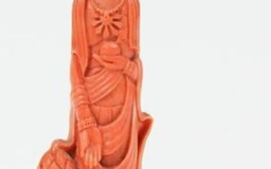Chinese Red Coral Carving of a Goddess