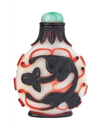 Chinese Red and Black Overlay White Glass Snuff Bottle