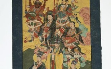 Chinese Taoist painting of heavenly beings, 88"l
