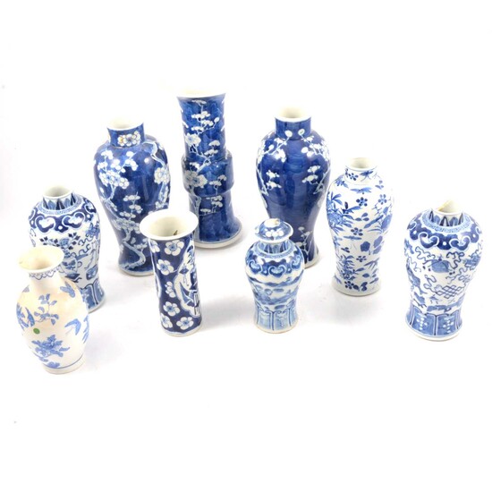 Chinese blue and white porcelain gu-shape vase, pair of baluster-shape vases and others.
