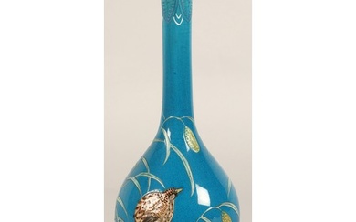 Chinese bottle shaped vase, blue ground with two quail amon...