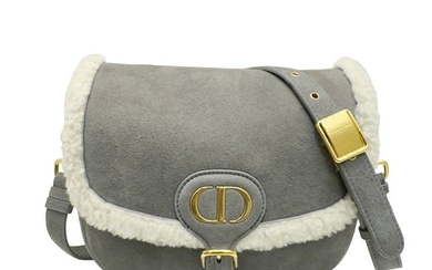 Christian Dior Shoulder Bag Medium BOBBY Mouton Suede Gray Ladies