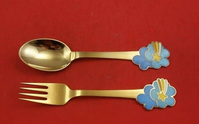 Christmas by A. Michelsen Sterling Silver Fork and Spoon Set 2pc 1975 Vermeil