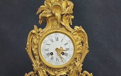 Circa 1880's Gilt Bronze Rococo French Shelf Clock with porcelain dial, time & strike movement.