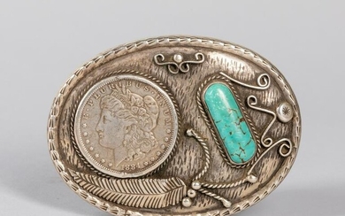 Collectible 1884 Coin Turquoise Belt Buckle