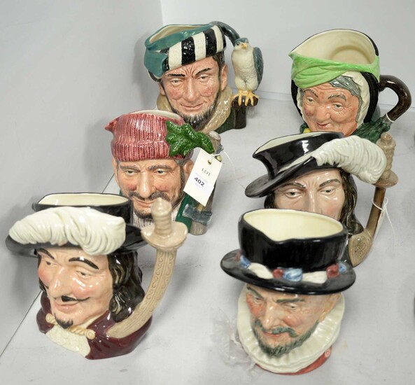 Collection of six Royal Doulton toby jugs.